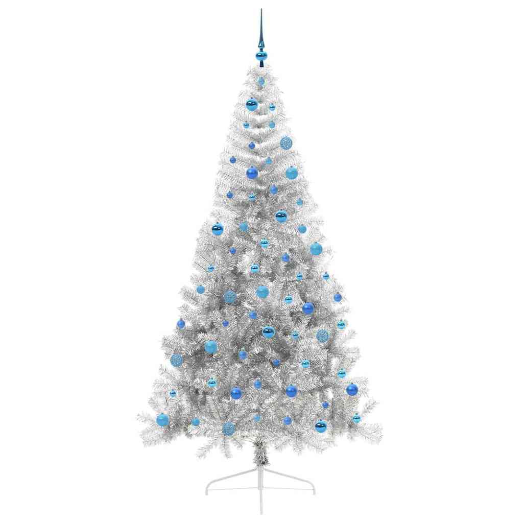 Künstlicher vorbeleuchteter Weihnachtsbaum Silber 240 cm PET