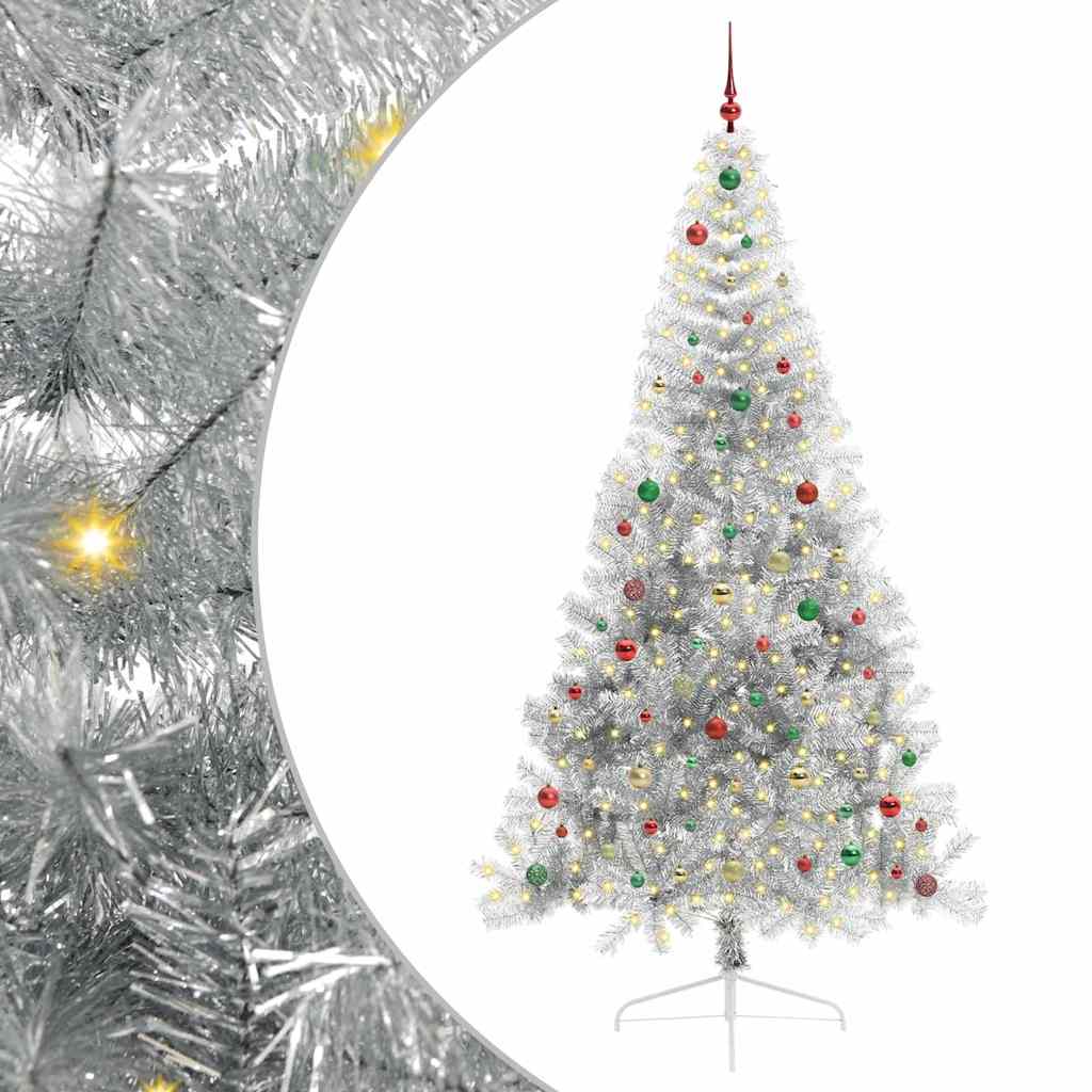 Künstlicher vorbeleuchteter Weihnachtsbaum Silber 240 cm PET
