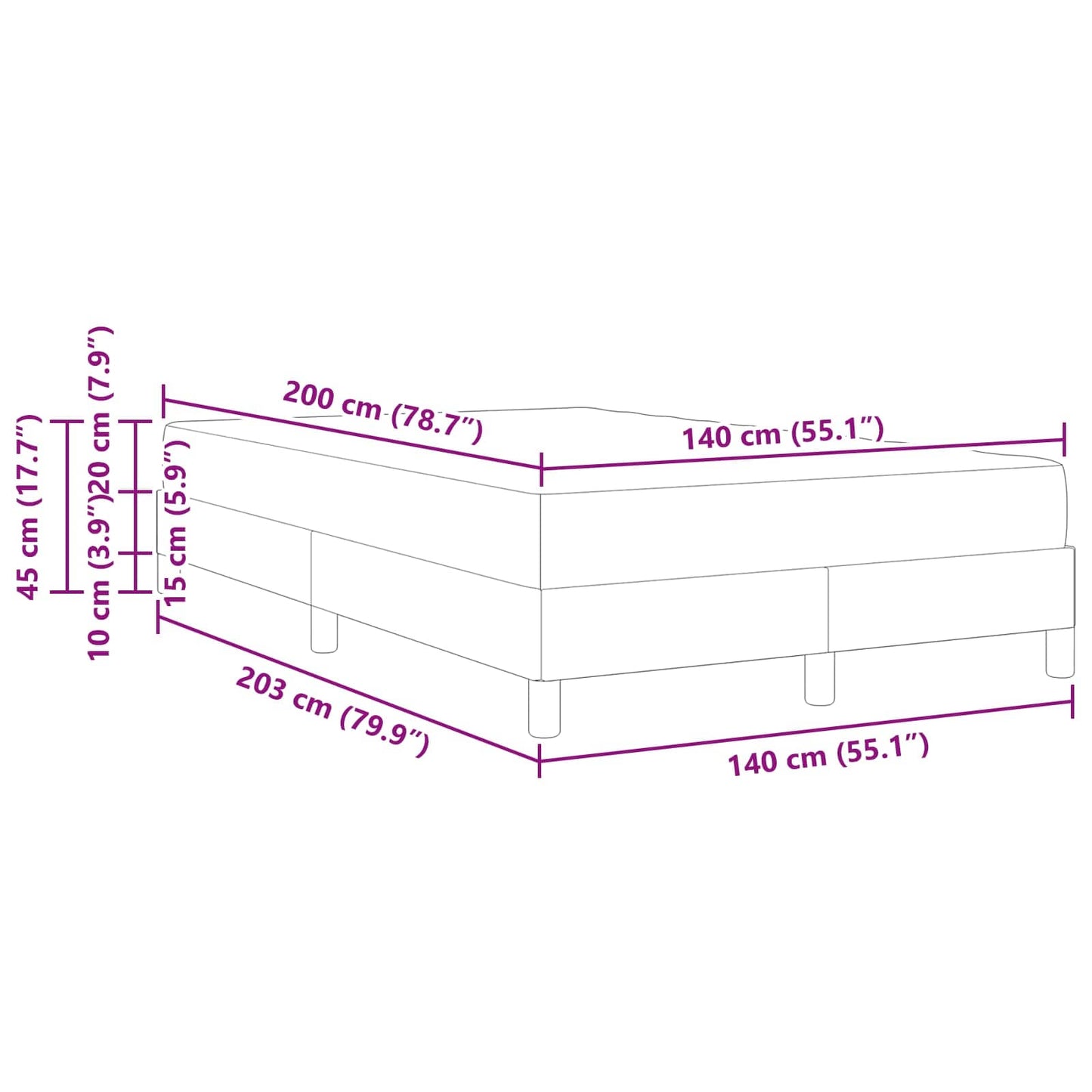 Boxspringbett Blau 140 x 200 cm Stoff
