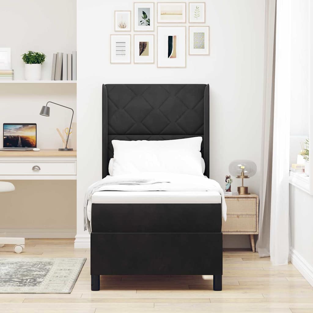 Boxspringbett mit Kopfteil Schwarz 80 x 200 cm Samt
