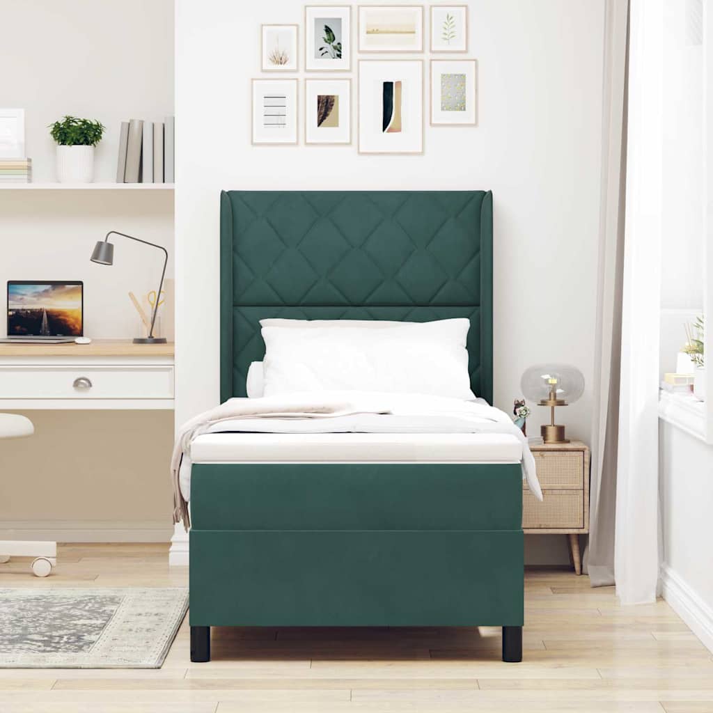 Boxspringbett mit Kopfteil Dunkelgrün 90 x 190 cm Samt
