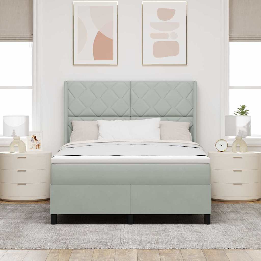 Boxspringbett mit Kopfteil Hellgrau 160 x 200 cm Samt
