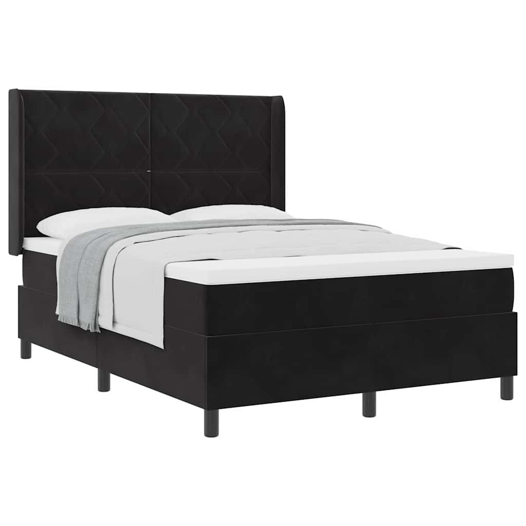 Boxspringbett mit Kopfteil Schwarz 160 x 200 cm Samt