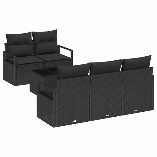 Sofa Set mit Kissen mit Speicher 6 pcs Schwarz Poly-Rattan