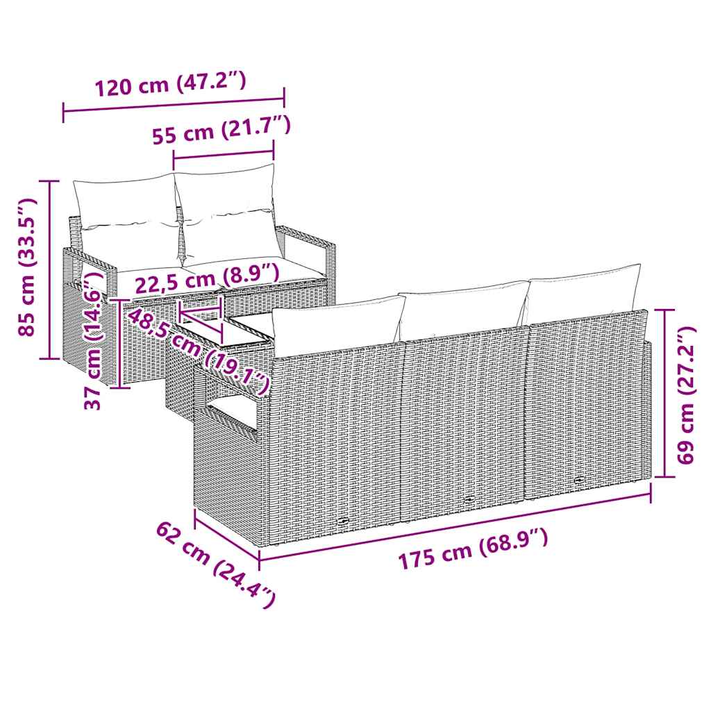 Sofa Set mit Kissen mit Speicher 6 pcs Schwarz Poly-Rattan