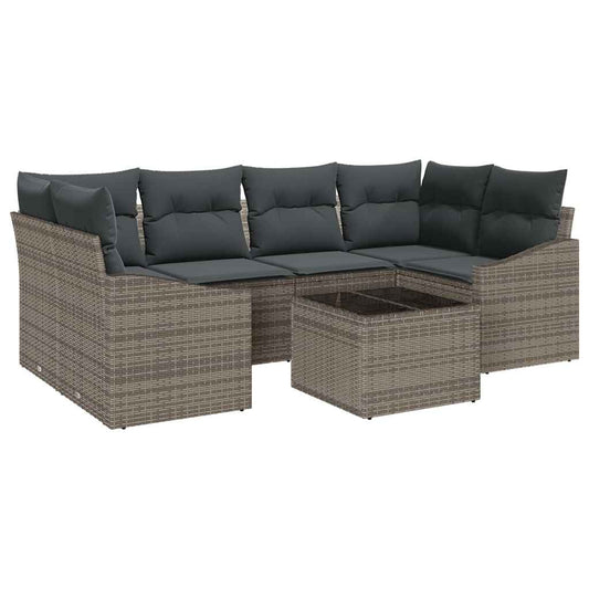 Sofa Set mit Kissen mit Speicher 7 pcs Grau Poly-Rattan