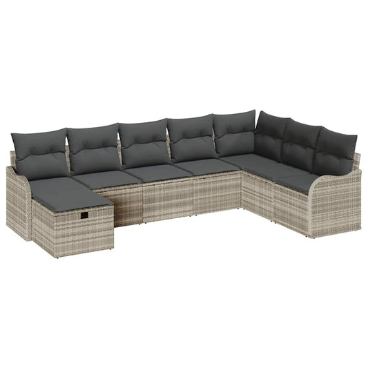 Sofa Set mit Kissen mit Speicher 8 pcs Hellgrau Poly-Rattan