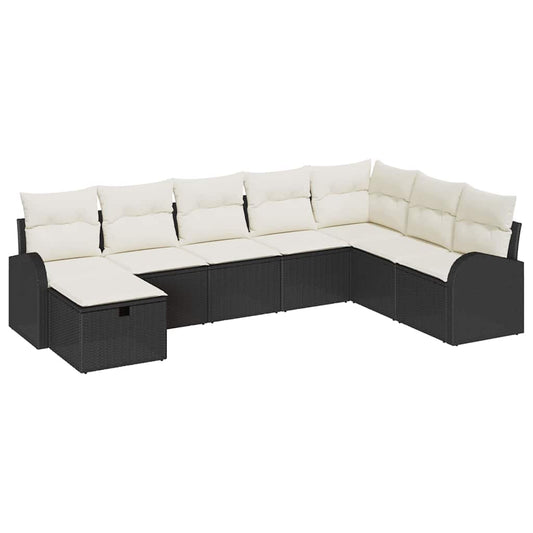 Sofa Set mit Kissen mit Speicher Schwarz und Creme Poly-Rattan