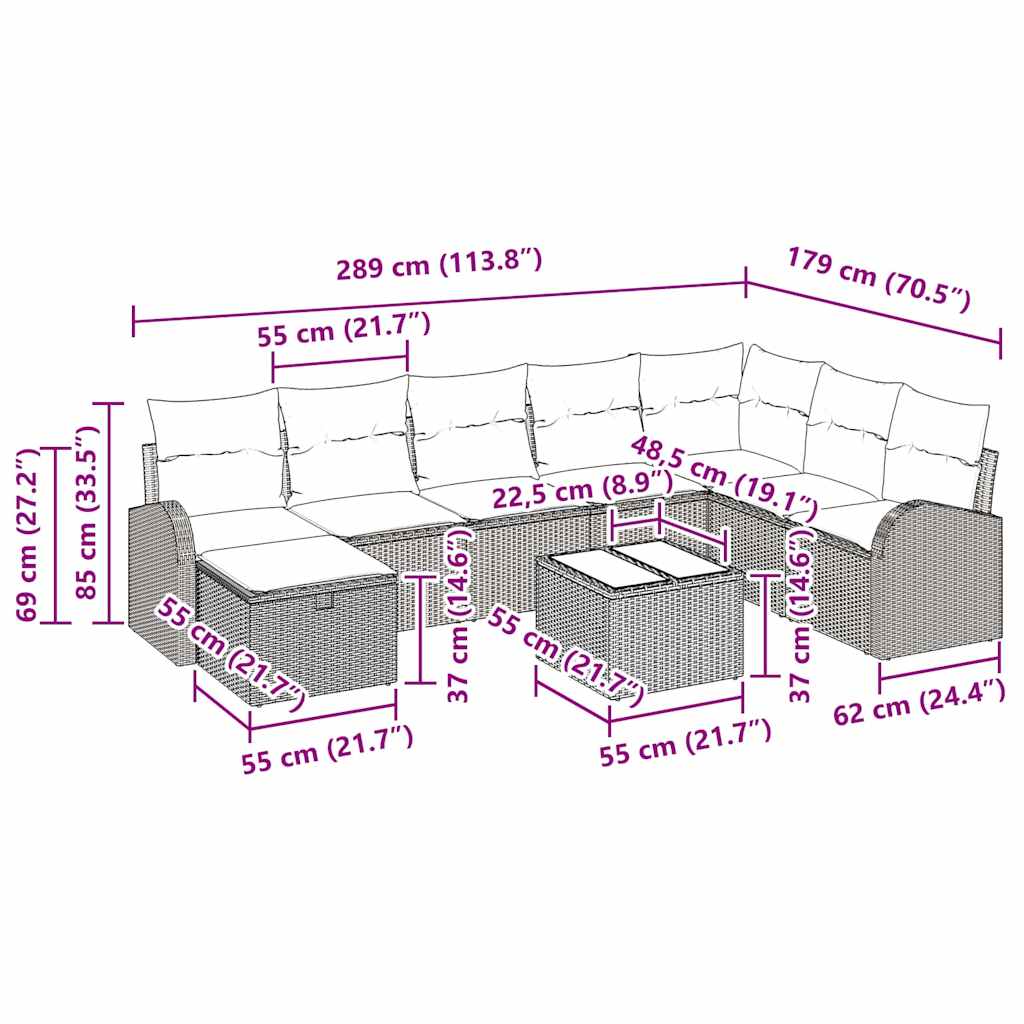 Sofa Set mit Kissen mit Speicher Hellgrau Poly-Rattan
