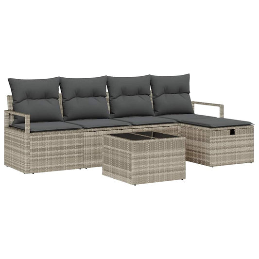 Sofa Set mit Kissen mit Speicher 6 pcs Hellgrau Poly-Rattan