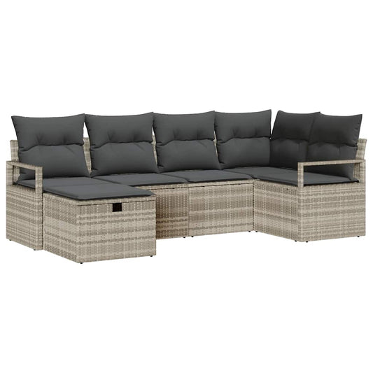 Sofa Set mit Kissen mit Speicher 6 pcs Hellgrau Poly-Rattan