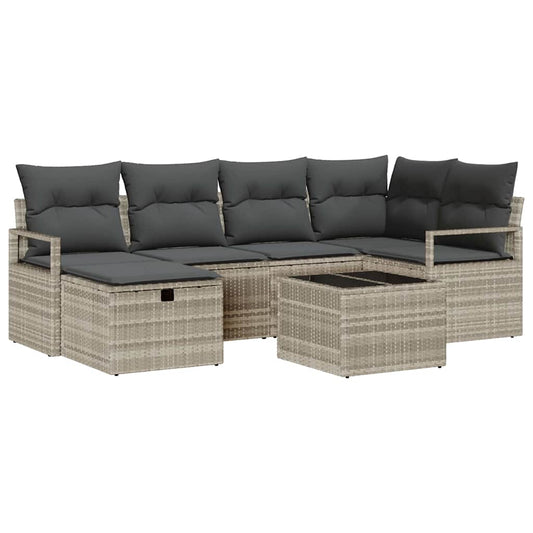 Sofa Set mit Kissen mit Speicher 7 pcs Hellgrau Poly-Rattan