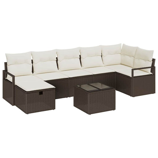Sofa Set mit Kissen mit Speicher Braun und Creme Poly-Rattan