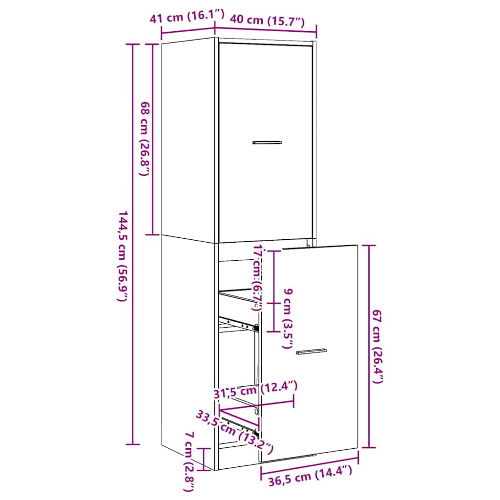 Apothekerschrank Schwarz Eichen-Optik 40 x 41 x 144.5 cm