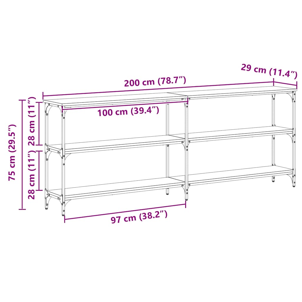 Konsolentisch Schwarz Eichen-Optik 200 x 29 x 75 cm