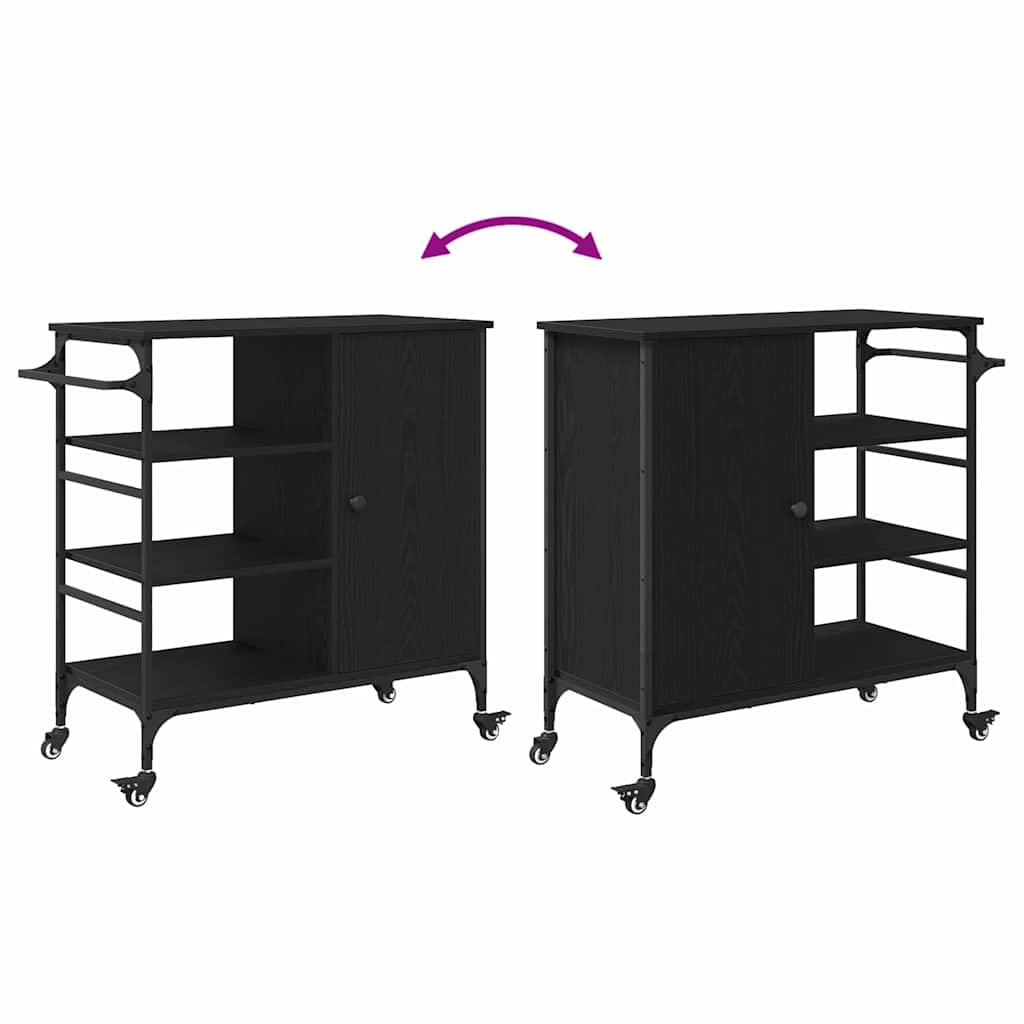 Küchentrolley Schwarz Eichen-Optik 87.5 x 38.5 x 84.5 cm