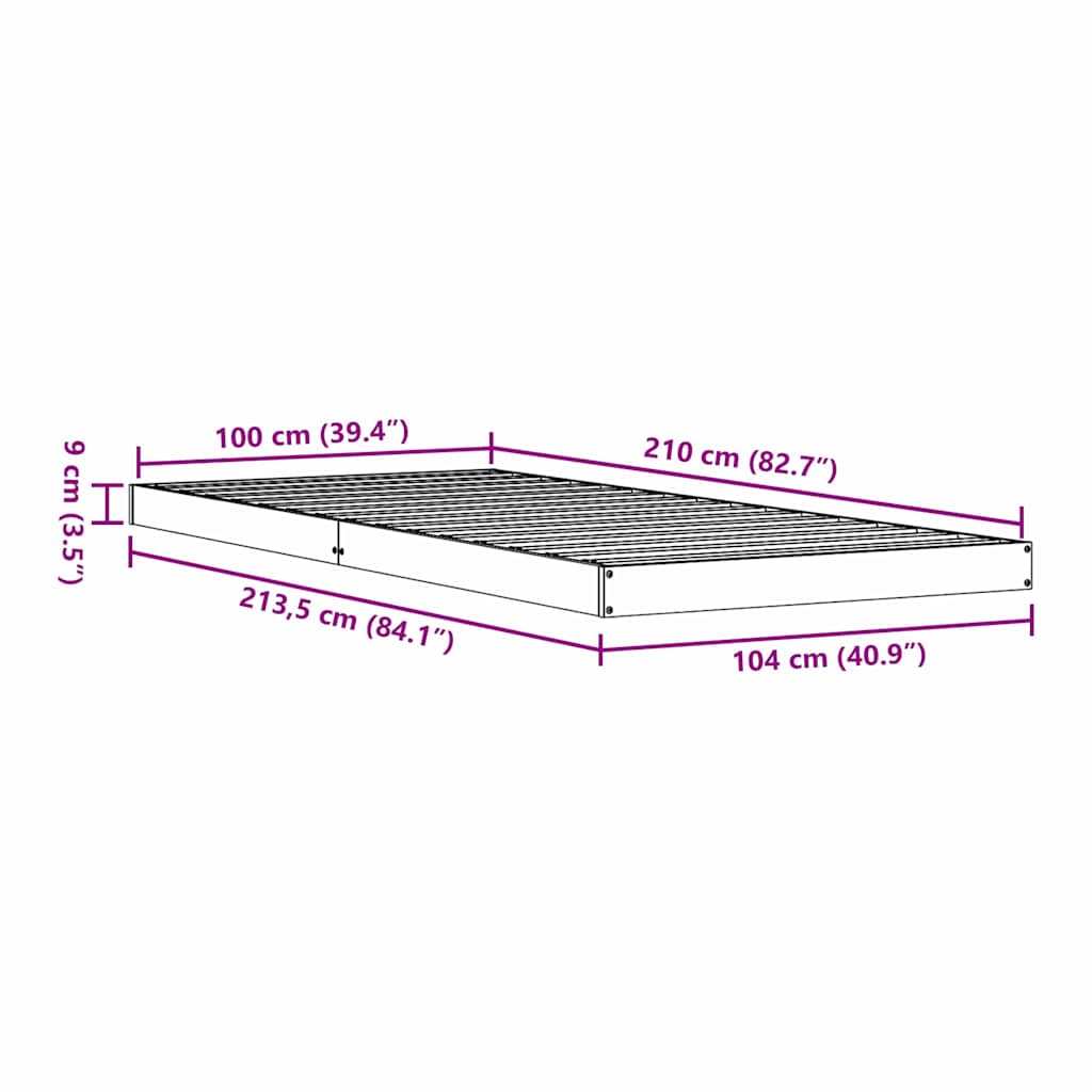 Bodenbettgestell Natur 100 x 210 cm Massivholz Kiefer