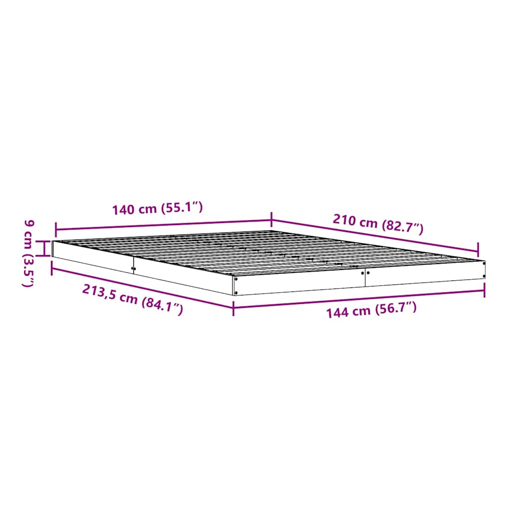 Bodenbettrahmen Natur 213,5 x 104 x 9 cm Massives Kiefernholz