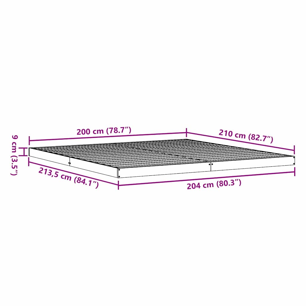 Bodenbettrahmen Weiß 213,5 x 104 x 9 cm Massives Kiefernholz