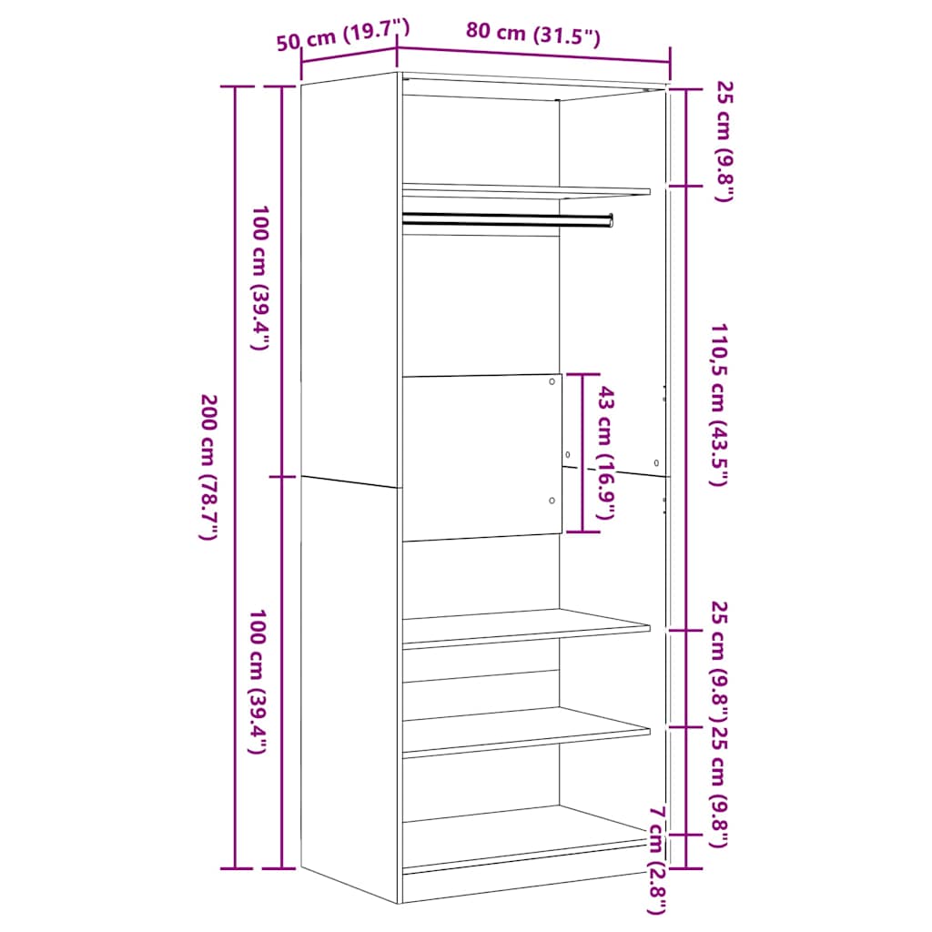 Kleiderschrank Schwarz Eichen-Optik 80 x 50 x 200 cm