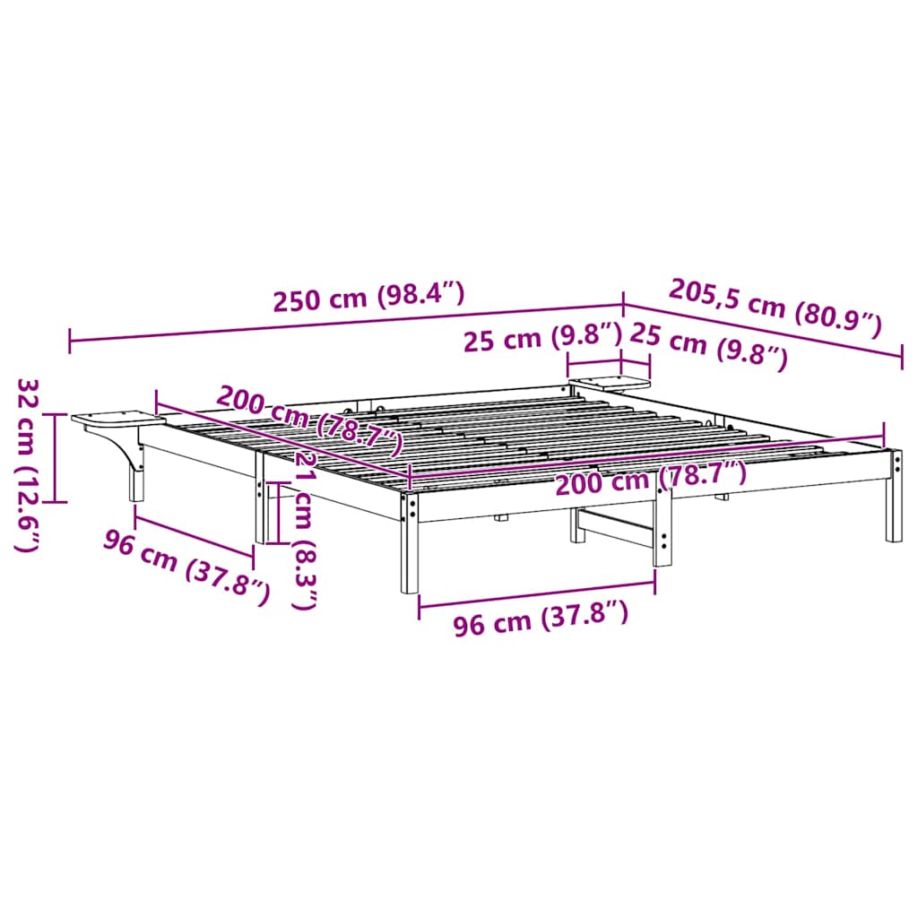 Bettrahmen Weiß 200 x 200 cm Massives Kiefernholz