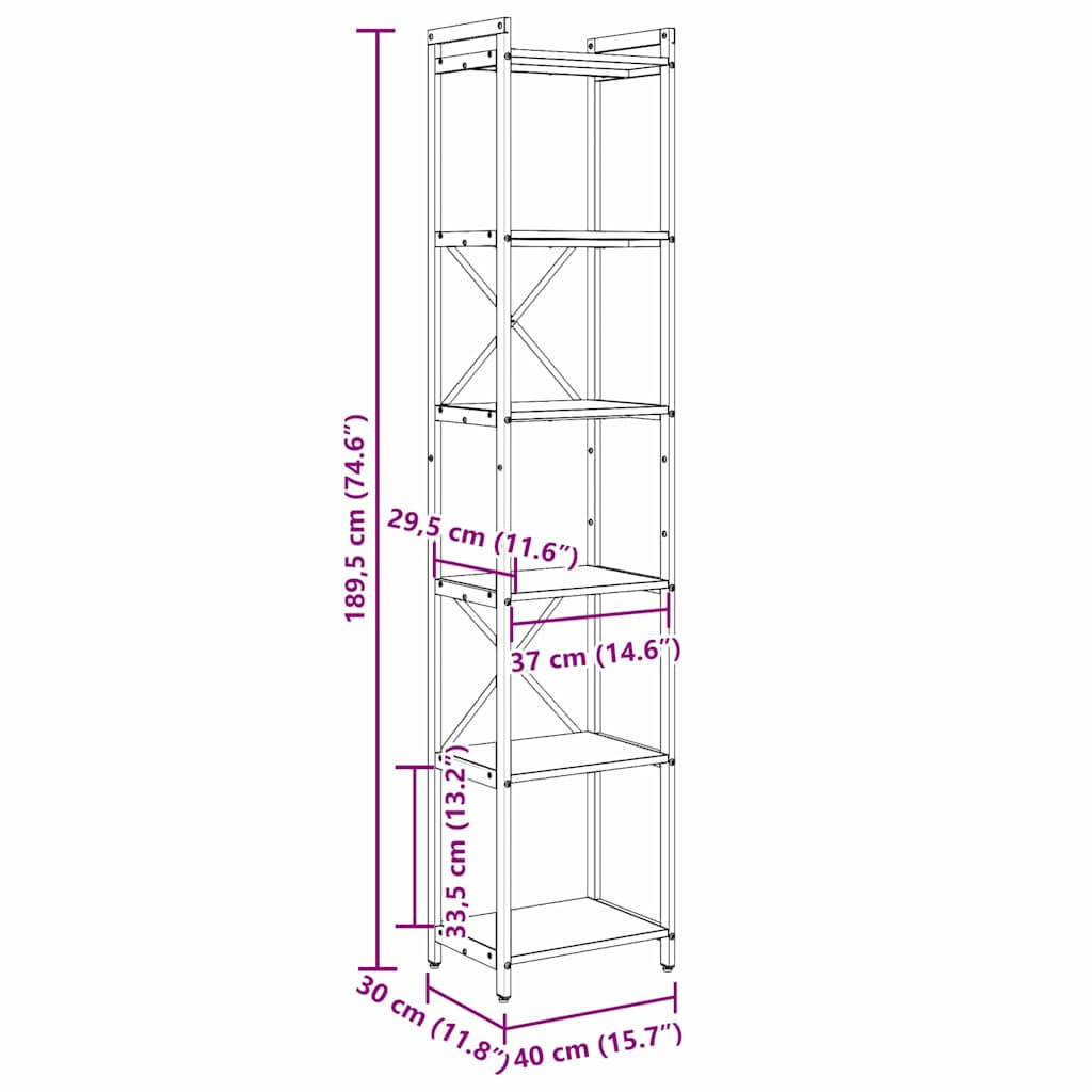 Bücherregal Grau Sonoma 40 x 30 x 188 cm Holzwerkstoff