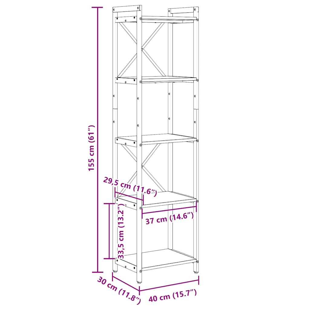 Bücherregal Grau Sonoma 40 x 30 x 153 cm Holzwerkstoff