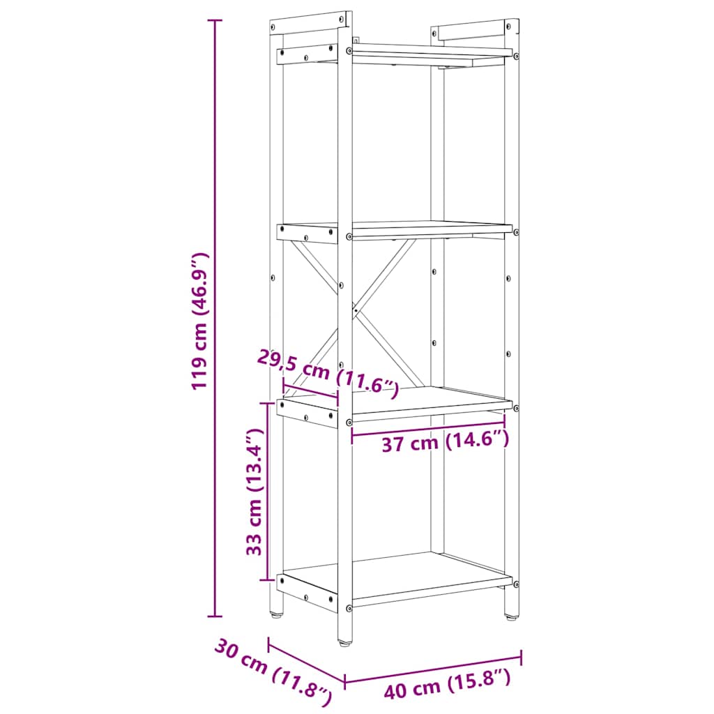 Bücherregal Artisan-Eiche 40 x 30 x 118 cm Holzwerkstoff