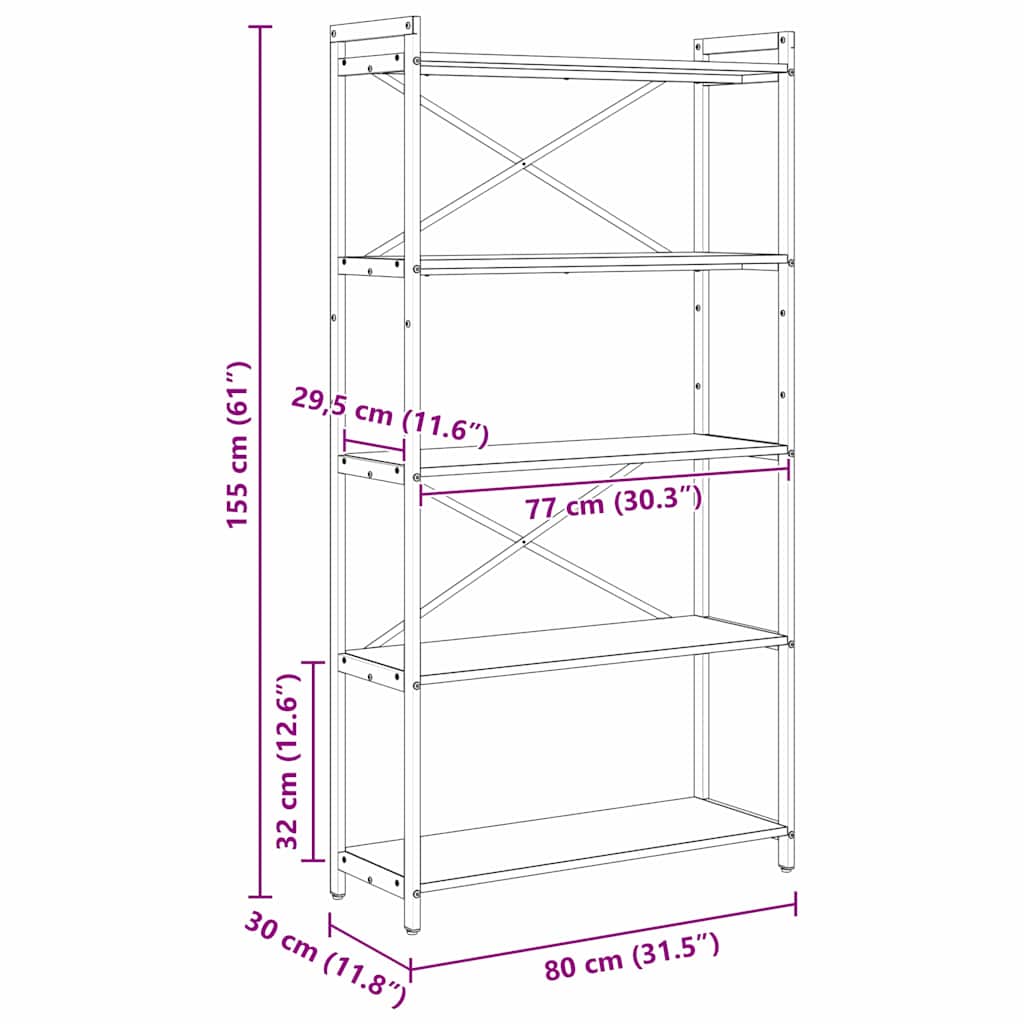 Bücherregal Räuchereiche 80 x 30 x 153 cm Holzwerkstoff