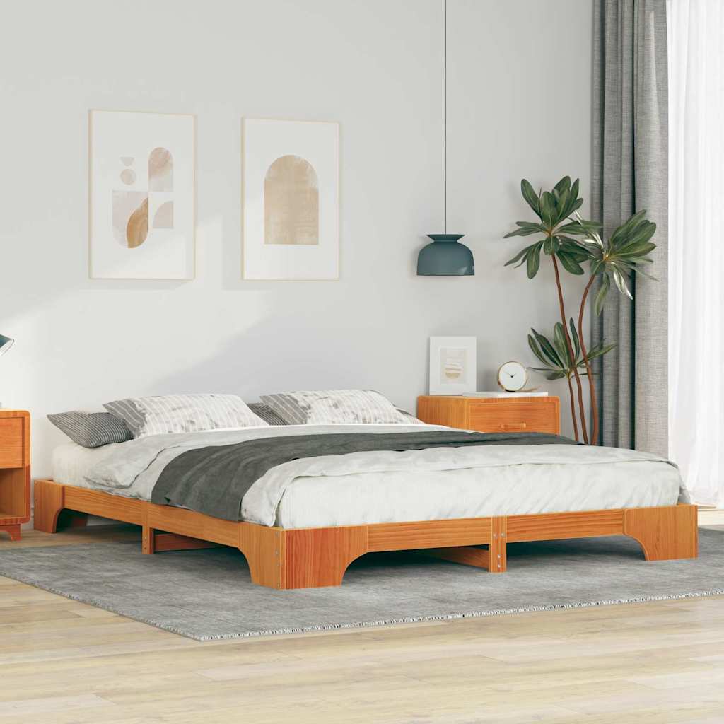 Bodenbettgestell mit Speicher Braun 160 x 210 cm Massivholz