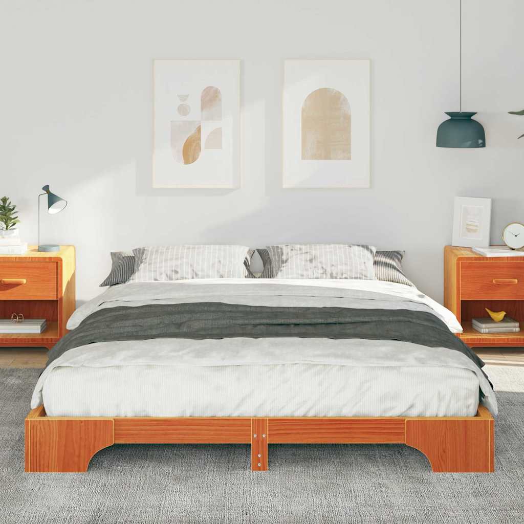 Bodenbettgestell mit Speicher Braun 160 x 210 cm Massivholz