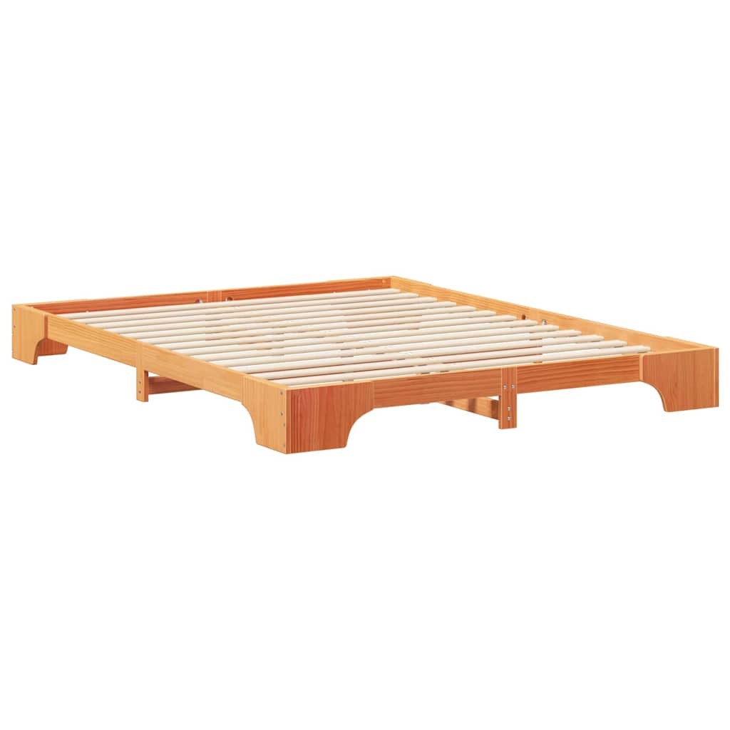 Bodenbettgestell mit Speicher Braun 160 x 210 cm Massivholz