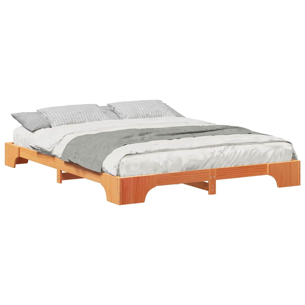 Bodenbettgestell mit Speicher Braun 160 x 210 cm Massivholz