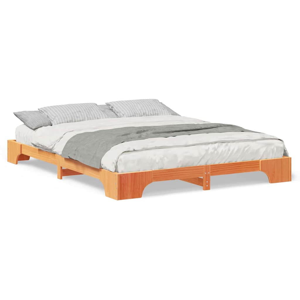 Bodenbettgestell mit Speicher Braun 160 x 210 cm Massivholz