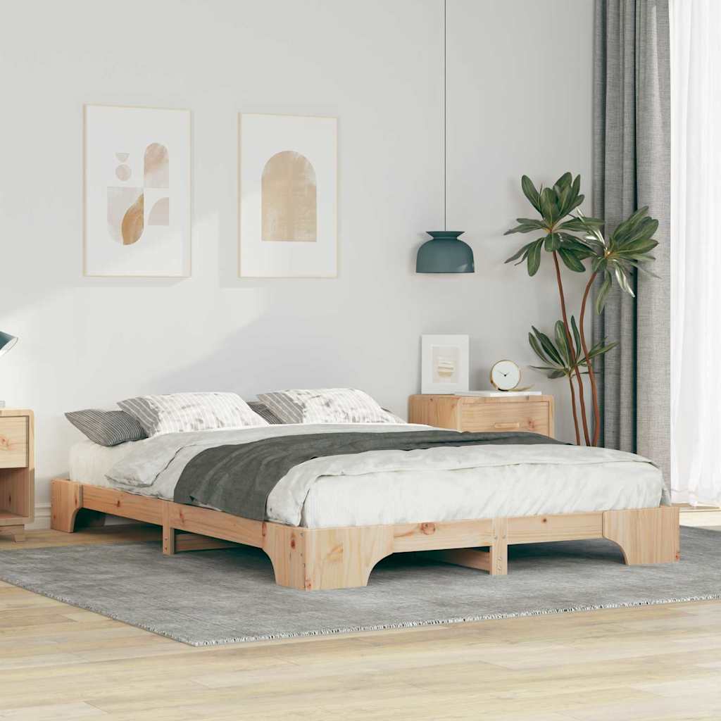 Bodenbettgestell Braun 140 x 220 cm Massivholz Kiefer