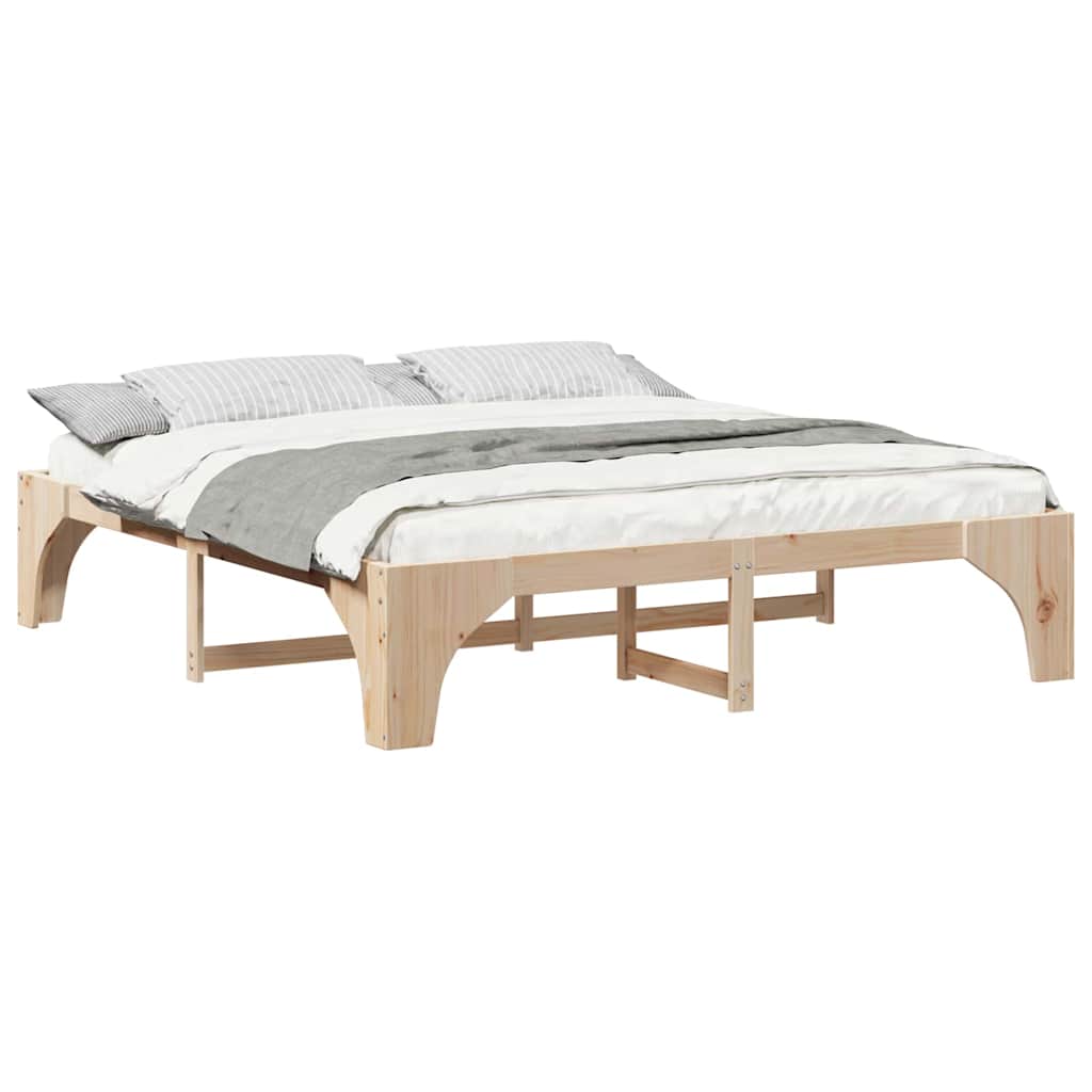 Bodenbettgestell Braun 200 x 200 cm Massivholz Kiefer