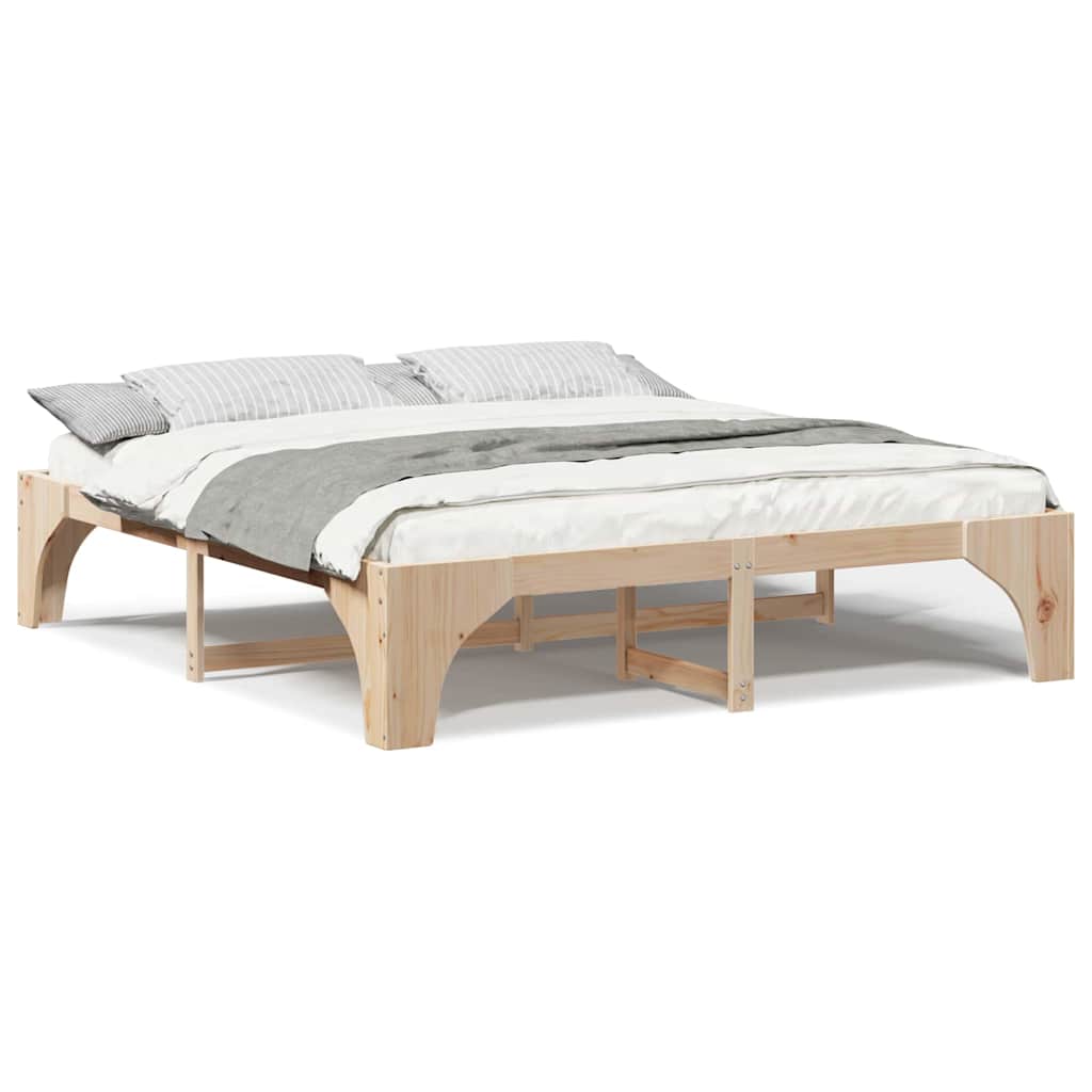 Bodenbettgestell Braun 200 x 200 cm Massivholz Kiefer