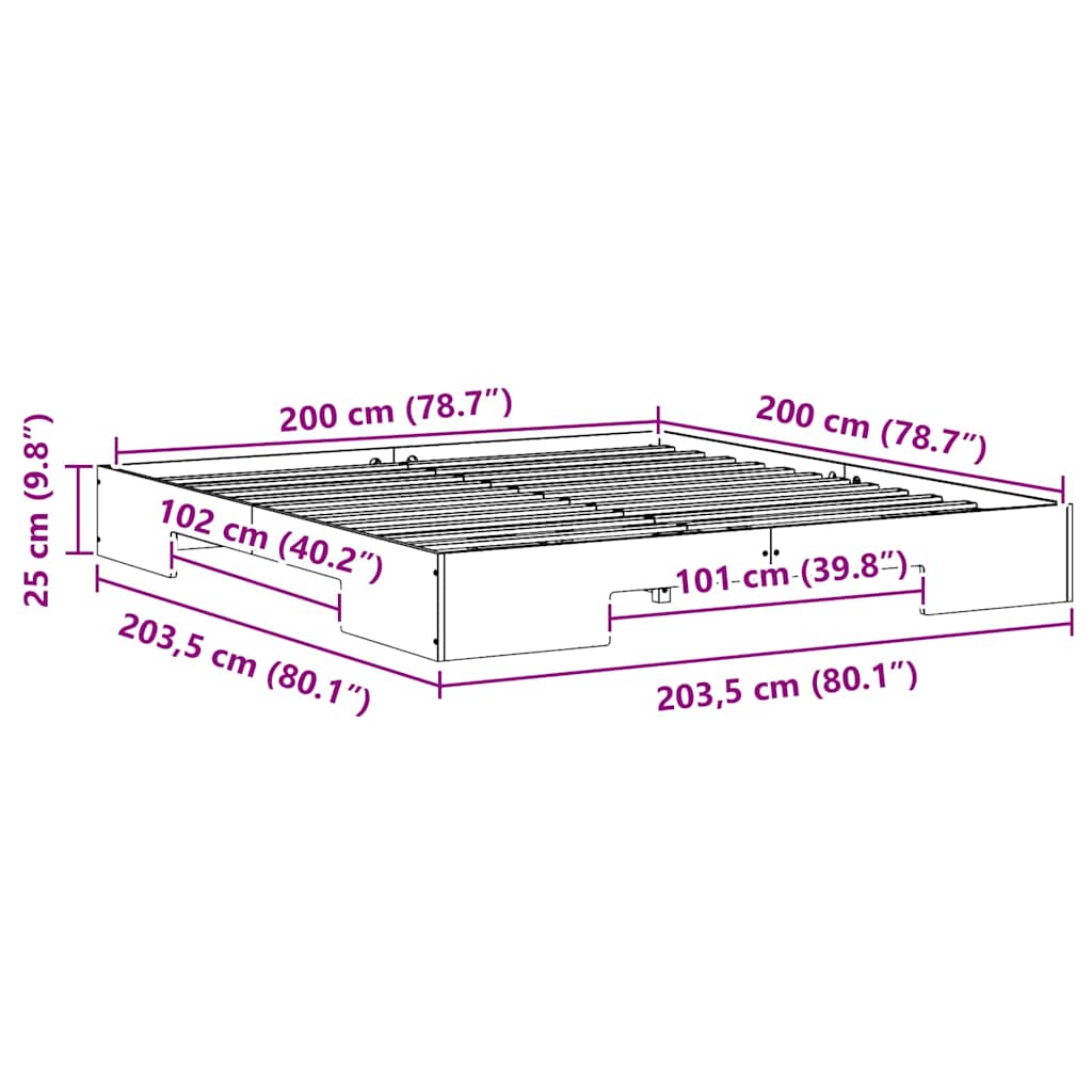 Bodenbettgestell Braun 200 x 200 cm Massivholz Kiefer