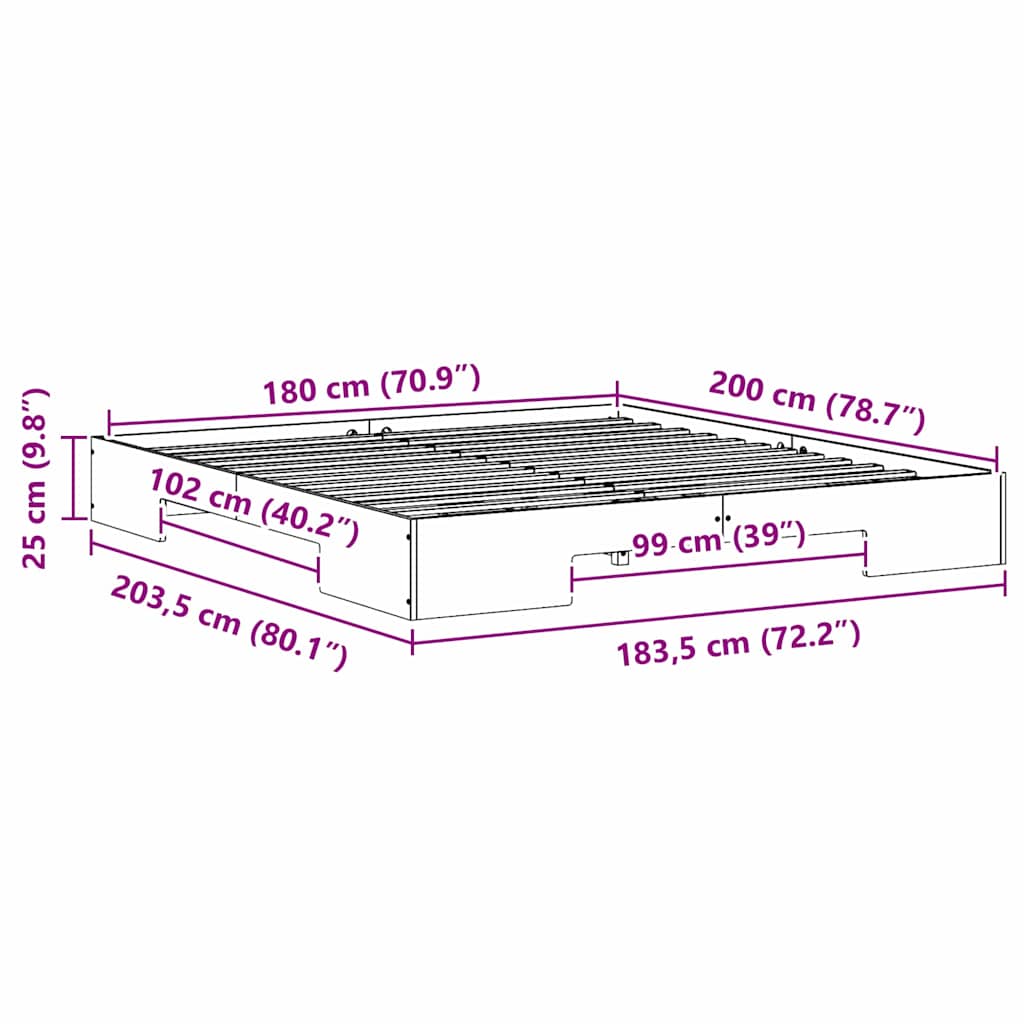 Bodenbettgestell Braun 180 x 200 cm Massivholz Kiefer