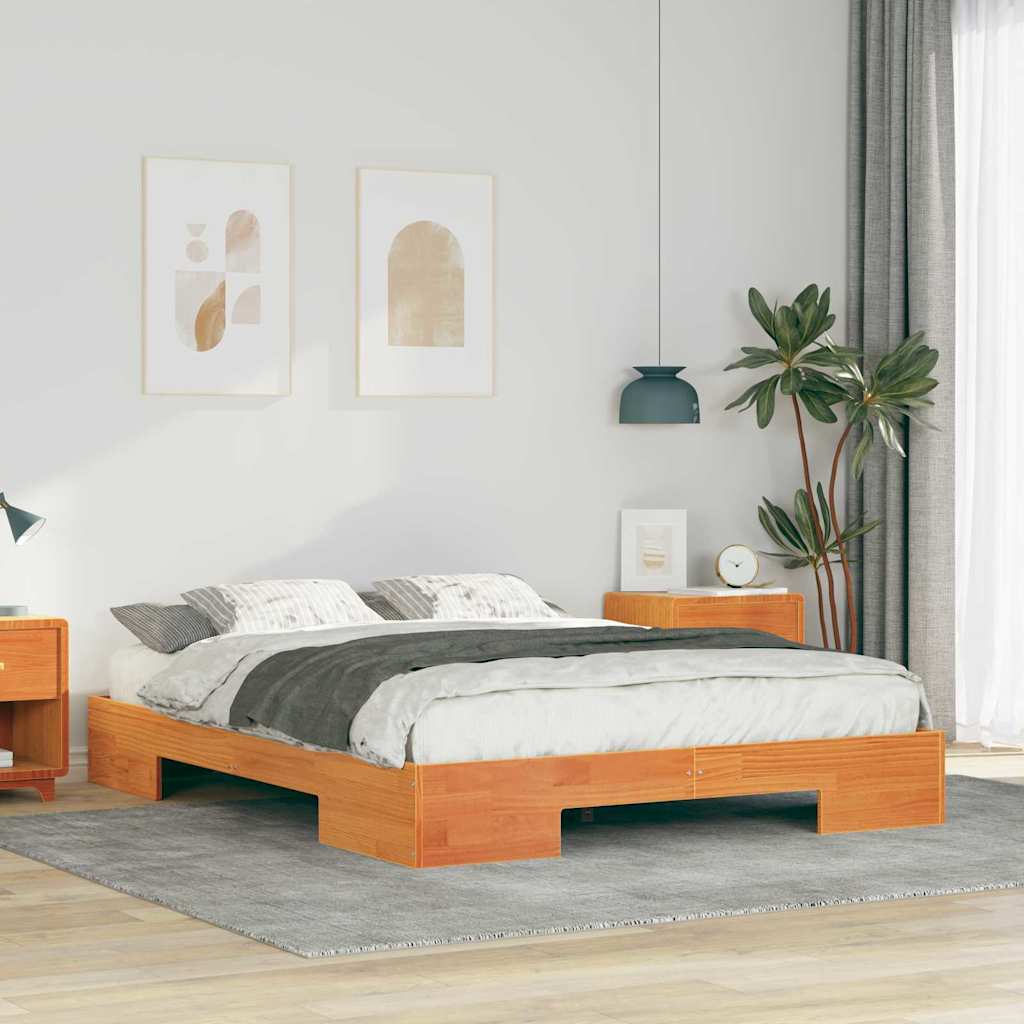 Bodenbettgestell Braun 160 x 200 cm Massivholz Kiefer