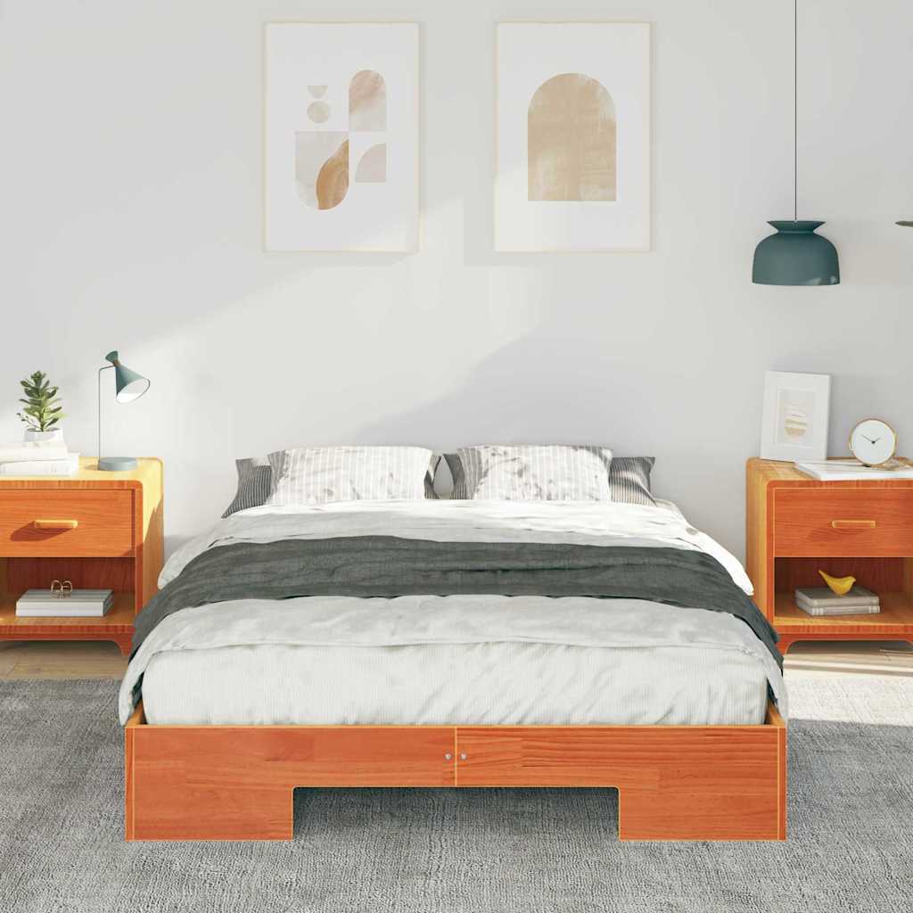 Bodenbettgestell Braun 135 x 190 cm Massivholz Kiefer