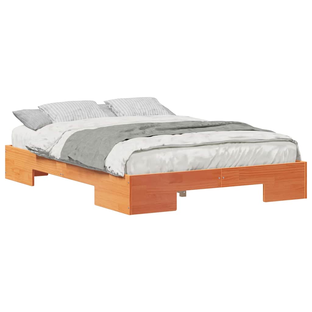 Bodenbettgestell Braun 135 x 190 cm Massivholz Kiefer