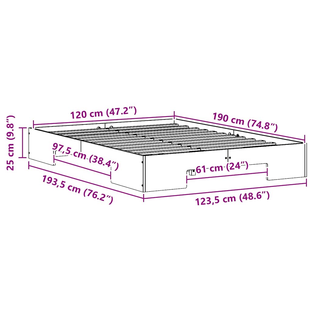 Bodenbettgestell Braun 120 x 190 cm Massivholz Kiefer