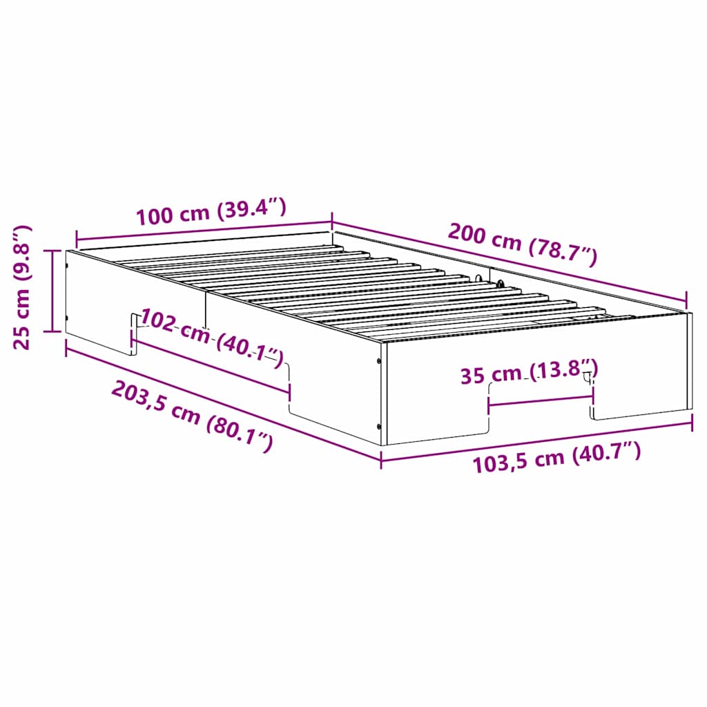 Bodenbettgestell Weiß 100 x 200 cm Massivholz Kiefer