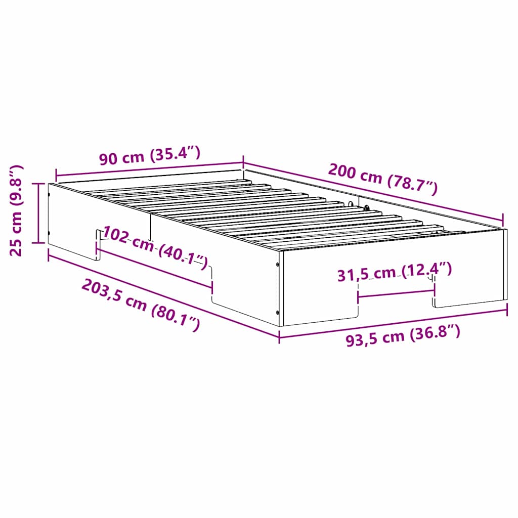 Bodenbettgestell Weiß 90 x 200 cm Massivholz Kiefer