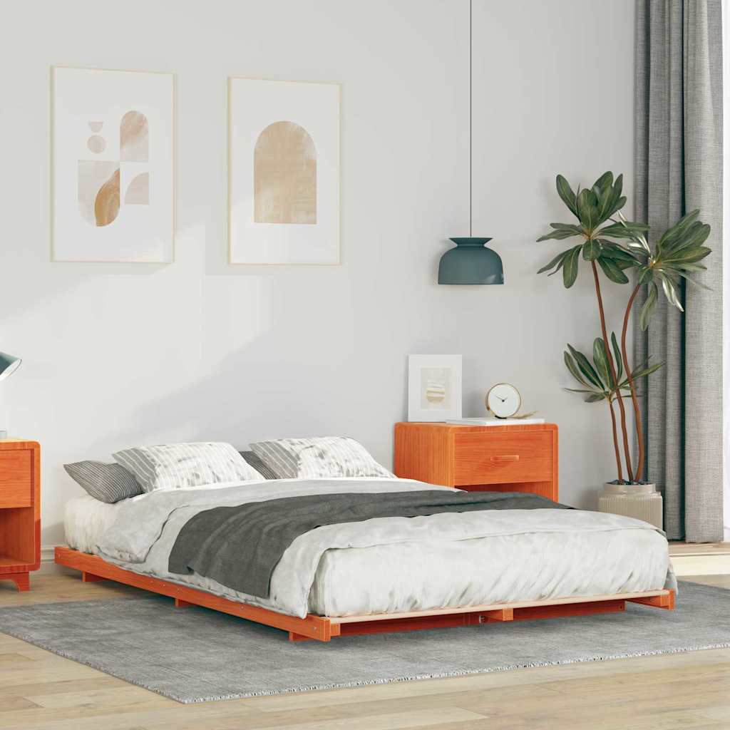 Bodenbettgestell Wachsbraun 140 x 190 cm Massivholz Kiefer