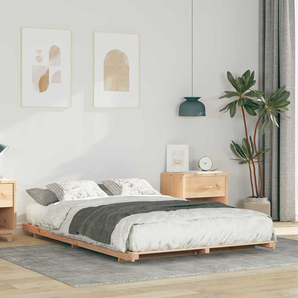 Bodenbettgestell Braun 135 x 190 cm Massivholz Kiefer