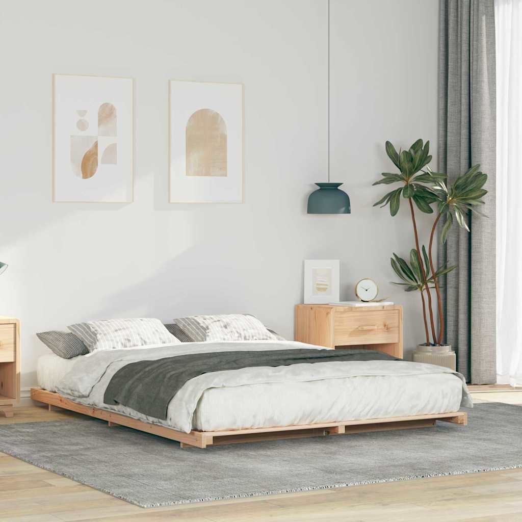 Bodenbettgestell Braun 140 x 210 cm Massivholz Kiefer