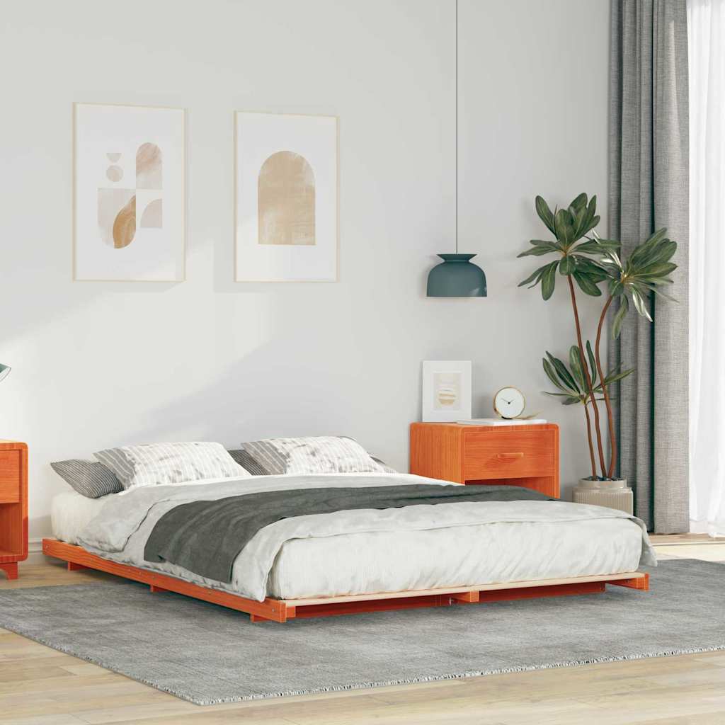 Bodenbettgestell Wachsbraun 160 x 210 cm Massivholz Kiefer