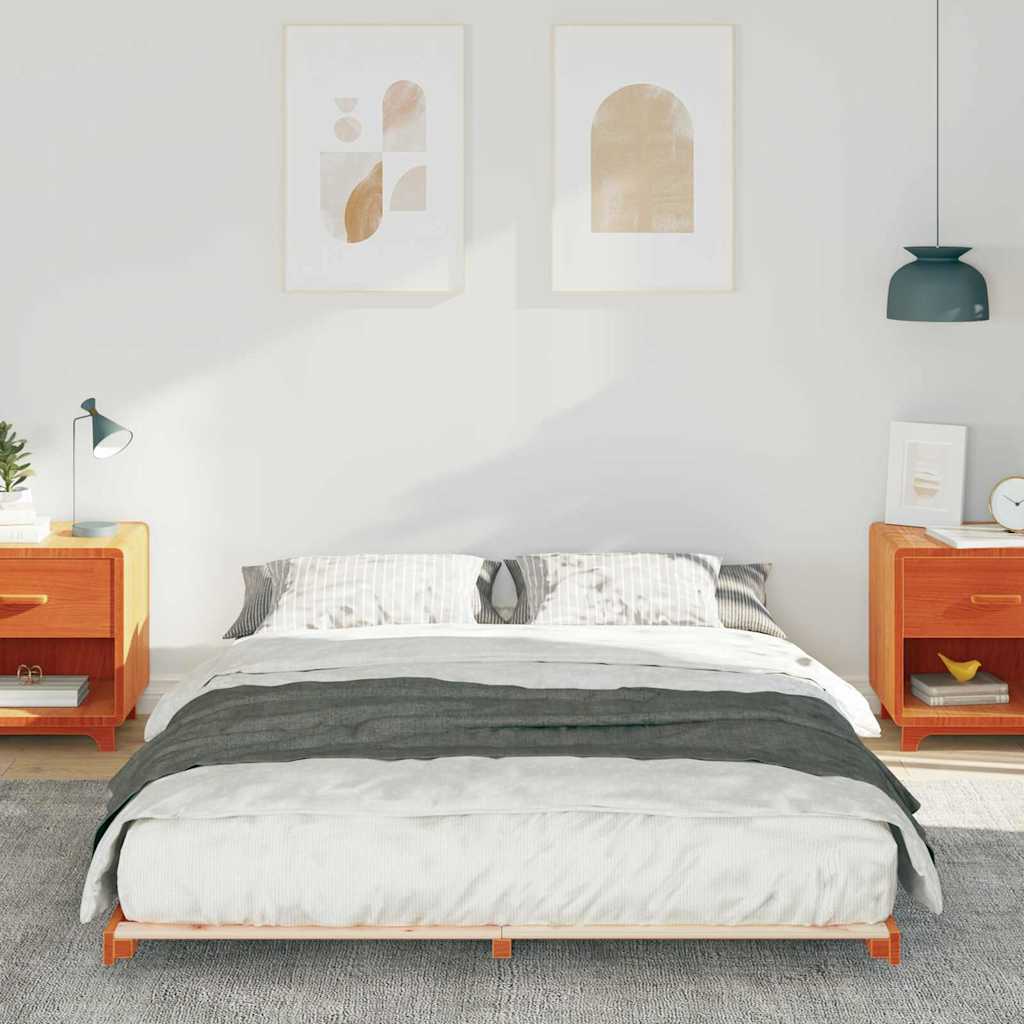Bodenbettgestell Wachsbraun 160 x 210 cm Massivholz Kiefer
